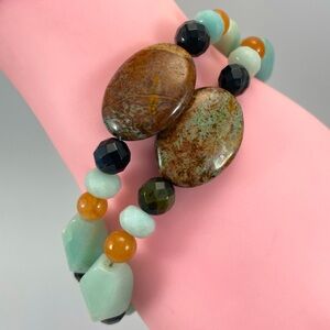 Barse Gold Tone Toggle Clasp Jasper Aventurine Bulls Eye Gem Stone Bracelet